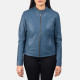 Kelsee Blue Leather Biker Jacket