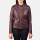 Real Leather Kelsee Maroon Leather Biker Jacket