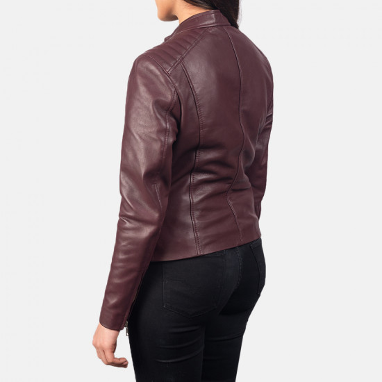 Real Leather Kelsee Maroon Leather Biker Jacket