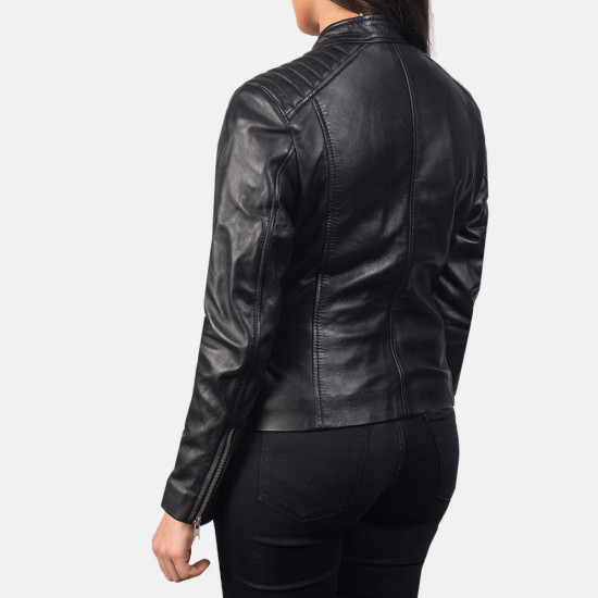 Kelsee Black Leather Biker Jacket