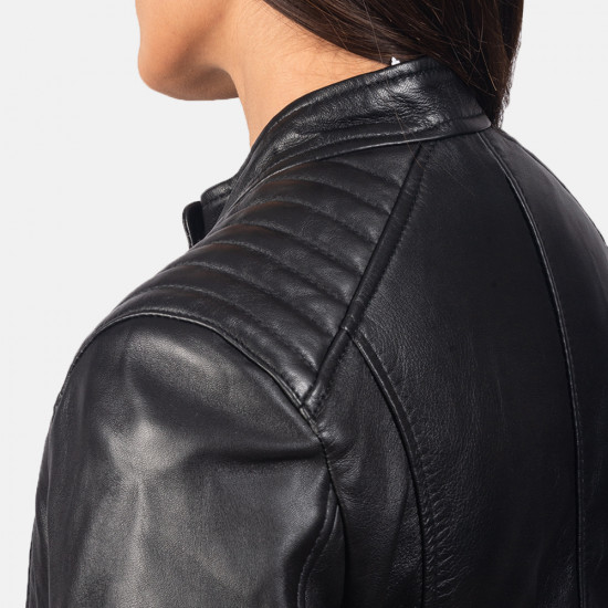 Kelsee Black Leather Biker Jacket